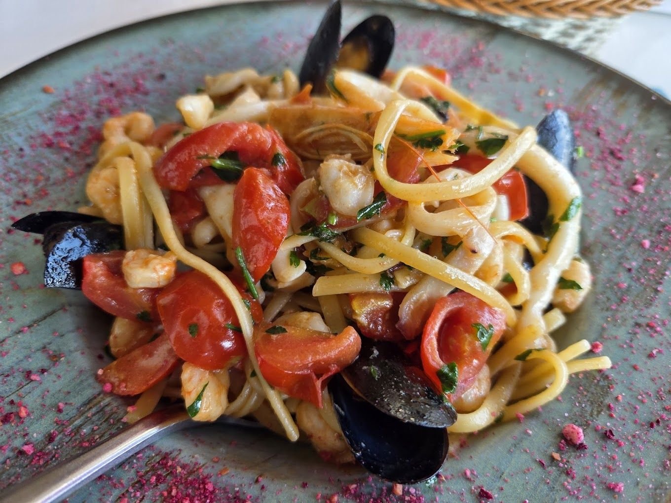 pasta dish balcony restaurant saranda albania grill